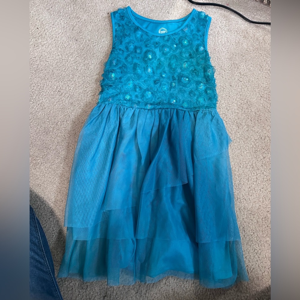 Teal Floral Sequin Dress M/ 7/8